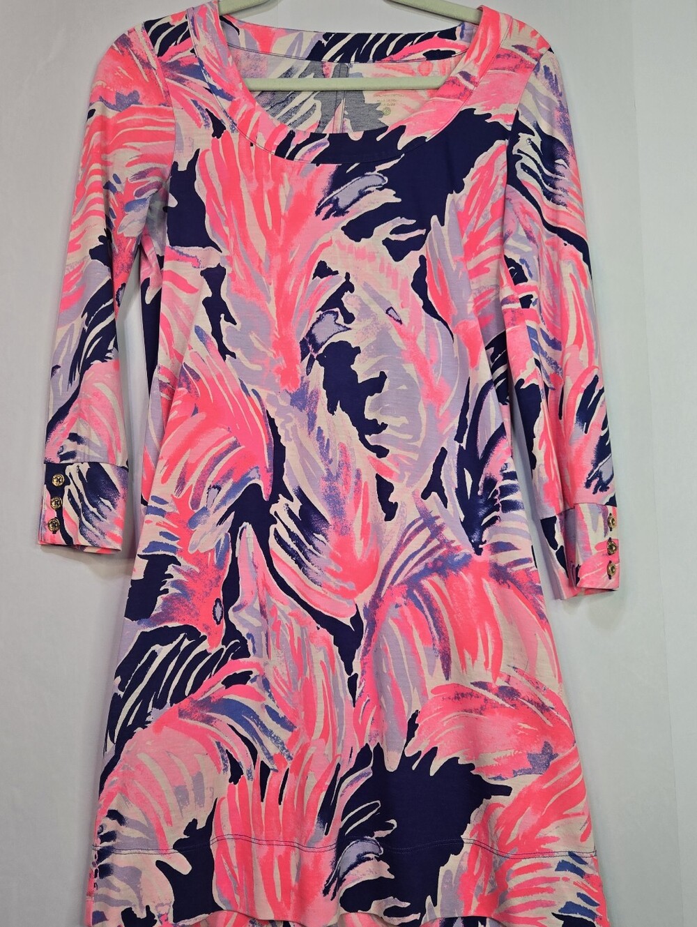 Lilly Pulitzer Sz XS Colorful, Coastal Scoop Neck Dress, Gold Button Details